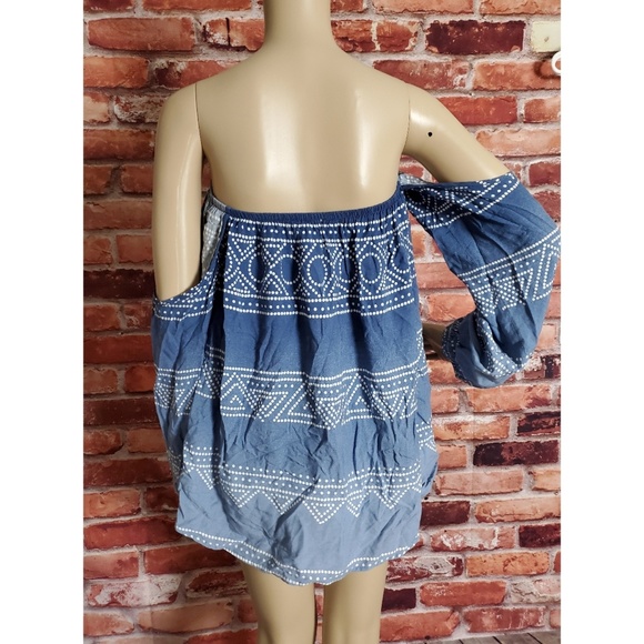Surf Gypsy Blue Off Shoulder Blouse XS VGC - Picture 2 of 5